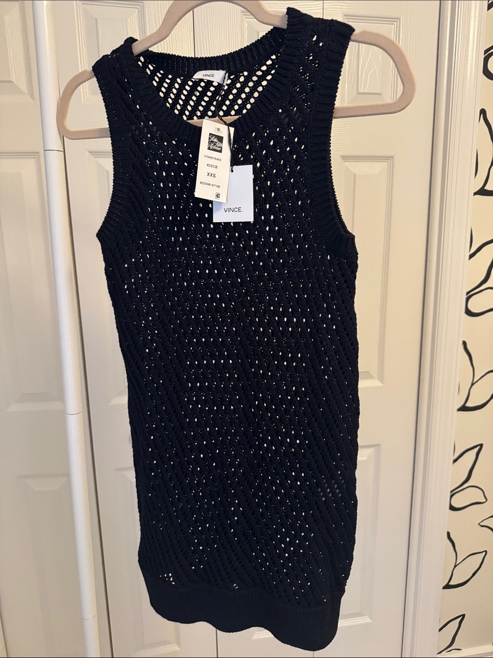 Vince Black Open-Knit Sleeveless Tank